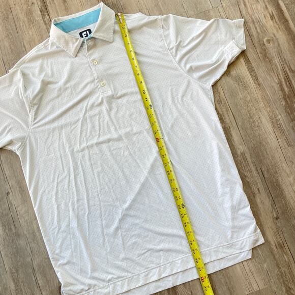 FootJoy Men Golf Polo Shirt Sz Large White Blue Dot Performance Moisture Wicking - Picture 7 of 8